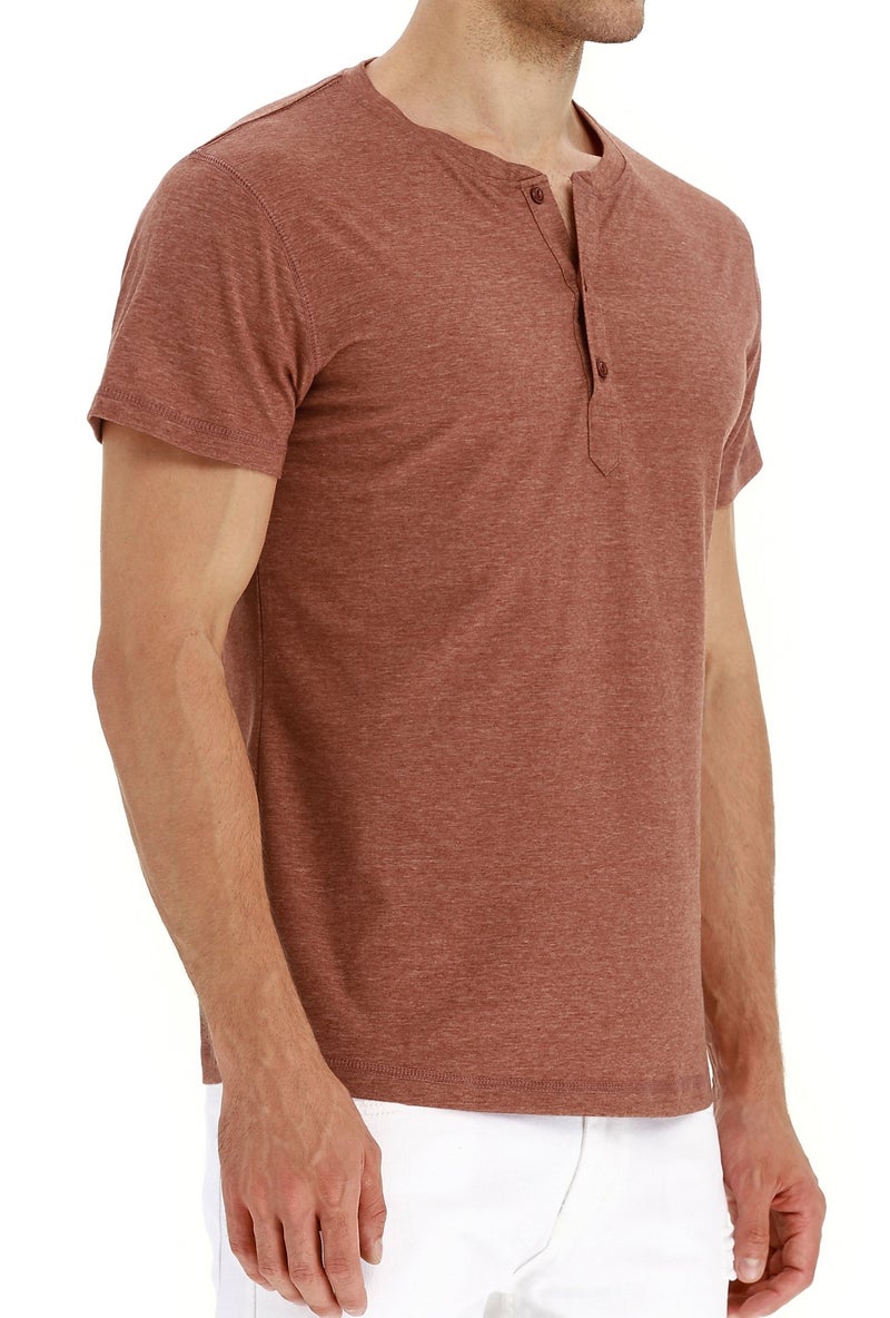 PEGENO Men's Casual Slim Fit Short Sleeve Henley T-Shirts Cotton Shirts VG-Orange-US, Medium - Image 2